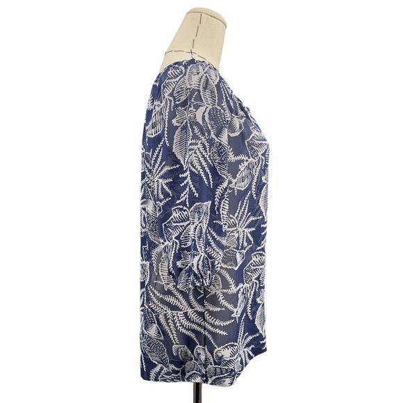 Banana Republic Womens Leaf Print 3/4 Sleeve Tunic Blouse Tie‎ Neckline Small - Picture 4 of 10